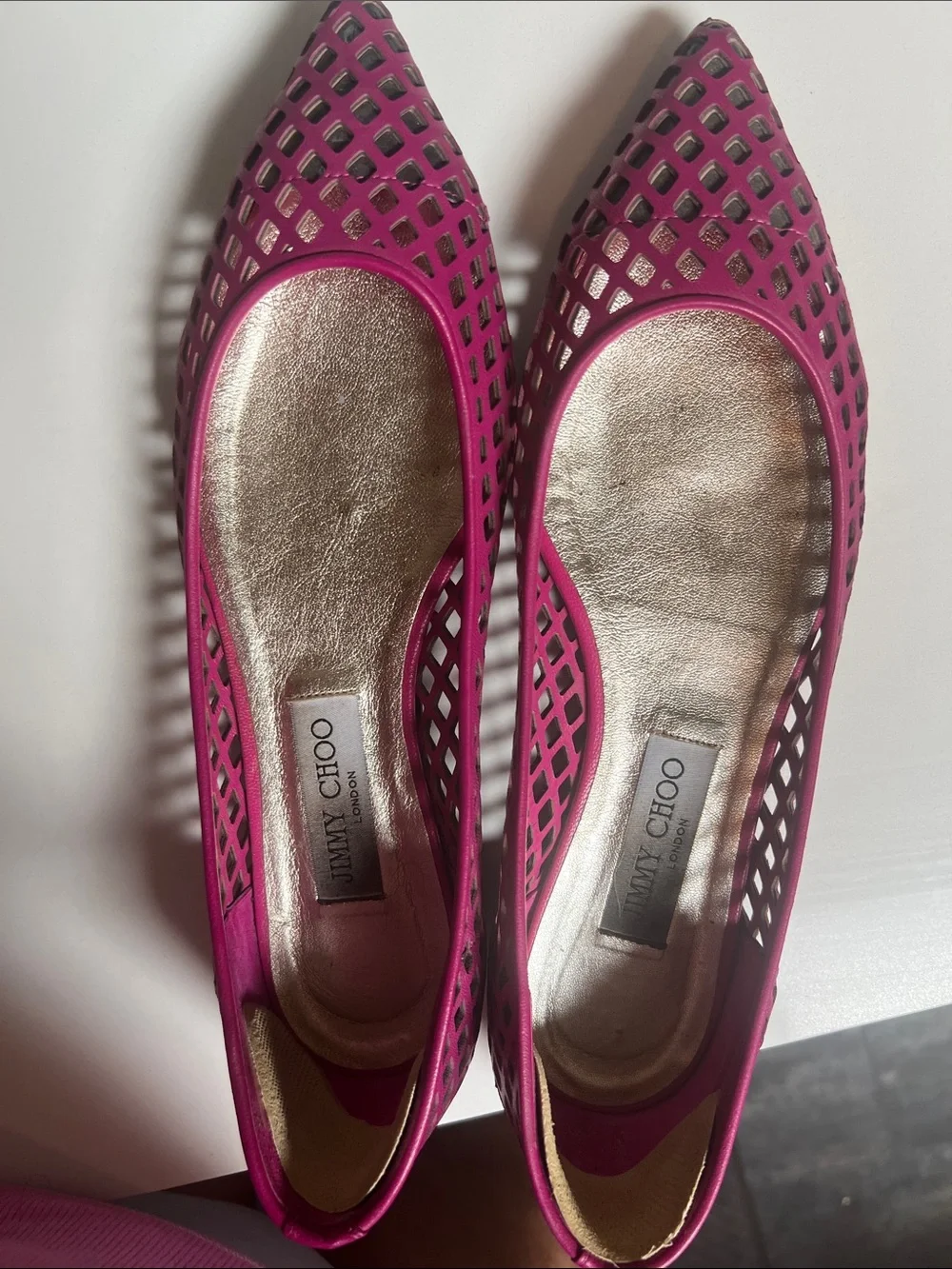 Jimmy Choo Fuchsia Laser-Cut Pointed Flats